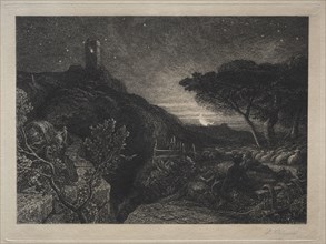 The Lonely Tower. Samuel Palmer (British, 1805-1881). Etching