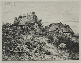 Two Cottages on a Bank, 1879. Charles-Émile Jacque (French, 1813-1894). Etching