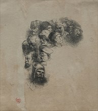 Study of Heads. Charles-Émile Jacque (French, 1813-1894). Etching