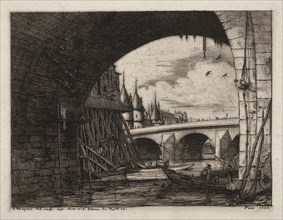 L'arch du Pont Notre Dame, Paris, 1853. Charles Meryon (French, 1821-1868). Etching