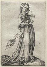 The Fourth Wise Virgin. Martin Schongauer (German, c.1450-1491). Engraving