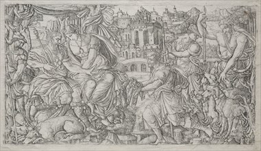 Huntsman Presenting a Gift to a King. Jean Duvet (French, 1485-1561). Engraving
