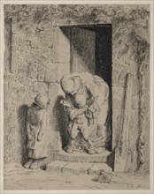 The Maternal Precaution. Jean-François Millet (French, 1814-1875). Cliché-verre