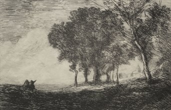 Italian Landscape, c. 1865. Jean Baptiste Camille Corot (French, 1796-1875). Etching; sheet: 28 x
