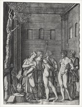 Orestes and Pylades brought to Iphigenia for Sacrifice, 1514/1536. Agostino Musi (Italian,