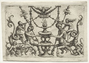 Ornament with Siren and Triton. Daniel I Hopfer (German, c. 1470-1536). Etching