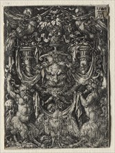 Ornament Design with a Mask and an Eagle between Two Fauns Below, 1509. Heinrich Aldegrever