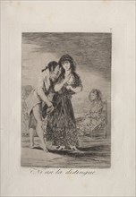 Caprichos:  Even Thus He Cannot Make Her Out. Francisco de Goya (Spanish, 1746-1828). Etching and