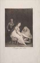 Caprichos:  She Prays for Her. Francisco de Goya (Spanish, 1746-1828). Etching and aquatint