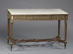 Table, c. 1780-1790. Adam Weisweiler (French, c. 1750-1810). Mahogany, gilt bronze, marble top;