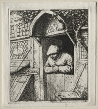 Peasant leaning on his doorway. Adriaen van Ostade (Dutch, 1610-1684). Etching and drypoint