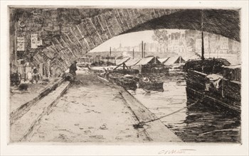 Under the Pont Marie, Paris, 1887. Charles Adams Platt (American, 1861-1933). Etching