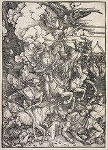 Revelation of St. John: The Four Horsemen, 1511. Albrecht Dürer (German, 1471-1528). Woodcut