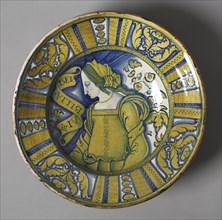 Plate, c. 1500-1510. Italy, Deruta, early 16th century. Tin-glazed earthenware with yellow and blue