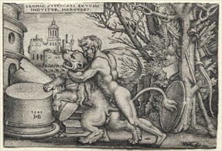 The Labors of Hercules: Hercules Strangling the Nemean Lion, 1548. Hans Sebald Beham (German,