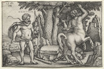 The Labors of Hercules: Hercules and Nessus, 1542. Hans Sebald Beham (German, 1500-1550). Engraving