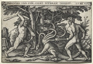 The Labors of Hercules: Hercules Killing the Lernean Hydra, 1545. Hans Sebald Beham (German,