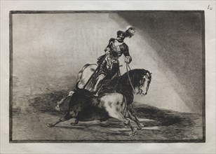 Bullfights:  Charles V spearing a bull, 1876. Francisco de Goya (Spanish, 1746-1828). Engraving