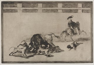 Bullfights:   They Loose Dogs on the Bull, 1876. Francisco de Goya (Spanish, 1746-1828). Engraving