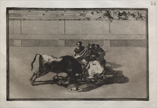 Bullfights:  A Picador is Unhorsed and Falls Under the Bull, 1876. Francisco de Goya (Spanish,