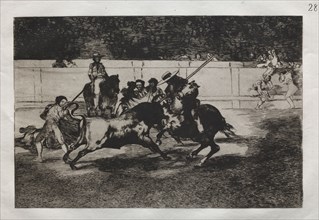 Bullfights:  The Forceful Rendon Stabs a Bull with  the Pique, From Which Pass he died in the Ring