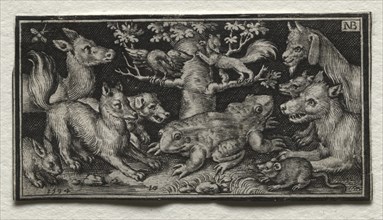 Fighting Chimeras and Scenes to Aesop's Fables: Two-headed Frog surrounded by Animals, 1594.