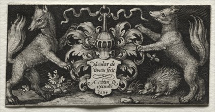 Fighting Chimeras and Scenes to Aesop's Fables: Coat of Arms, 1594. Nicolaes de Bruyn