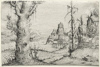 River landscape with large tree at left, 1546. Augustin Hirschvogel (German, 1503-1553). Etching