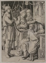 David Playing the Harp before Saul, c. 1508. Lucas van Leyden (Dutch, 1494-1533). Engraving