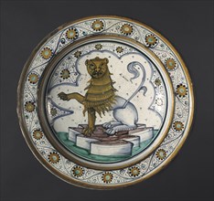 Plate: Lion, late 1400s. Italy, Cafaggiolo, 15th century. Tin-glazed earthenware (maiolica);
