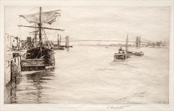 Brooklyn Bridge, 1888. Charles Adams Platt (American, 1861-1933). Etching