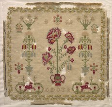 Sampler, early 1800s. England, early 19th century. Embroidery on wool ground; overall: 32.4 x 34.3