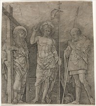 The Risen Christ between St Andrew and Longinus, early 1470's. Andrea Mantegna (Italian, 1431-1506)