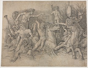 Battle of the Sea Gods - left portion. Andrea Mantegna (Italian, 1431-1506). Engraving; sheet: 33 x