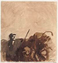 Soldier in a Trench, 1915. Jean Louis Forain (French, 1852-1931). Pen and brown ink and brush and