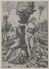 Venus, Mars and Cupid, 1508. Marcantonio Raimondi (Italian, 1470/82-1527/34). Engraving