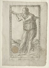 Melpomene (tragedy) (from the Tarocchi series D:  Apollo and the Muses, #17), before 1467. Master