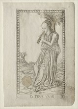 Euterpe (music, lyric poetry) (from the Tarocchi series D:  Apollo and the Muses, #18), before 1467