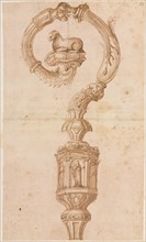 Design for a Crozier, mid 1500s. Luzio Romano (Italian, active 1528-75). Pen and brown ink and