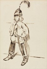 Study of a Child in Helmet and Boots. Charles Samuel Keene (British, 1823-1891). Pen and ink;