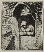 Man Leaning on His Door. Adriaen van Ostade (Dutch, 1610-1684). Etching