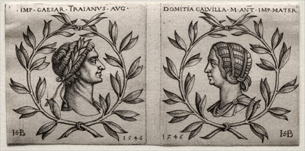 Busts of Emperor Trajan and Domitia Calvilla, 1546. Hans Sebald Beham (German, 1500-1550).