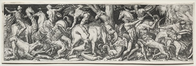 Combats and Triumphs. Etienne Delaune (French, 1518/19-c. 1583). Engraving; image: 6.6 x 21.9 cm (2