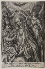 Virgin Crowned by Two Angels. Hieronymus Wierix (Flemish, 1553-1619). Engraving