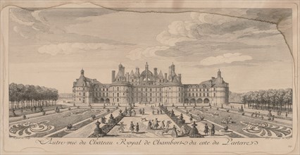 Chateau Chambord from the Gardens. Jacques Rigaud (French, 1681-1754). Engraving