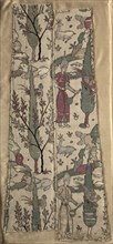 Wine bearers in landscape, from a robe, 1525-1550. Iran, Safavid period. Lampas: silk; overall: 83