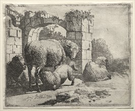 Sheep Near the Ruins of an Arch, 1665. Johann Heinrich Roos (German, 1631-1685). Etching