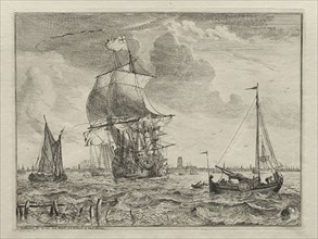 Marine Scene with Amsterdam in the Distance, 1701. Ludolf Backhuysen (Dutch, 1631-1708), Ludolf