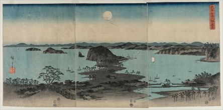 Eight Views of Kanazawa at Night, 1857. Utagawa Hiroshige (Japanese, 1797-1858). Triptych of color