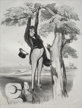 published in le Charivari (no du 29 mai 1845): Pastorales, plate 2: The Hazards of shaking a plum
